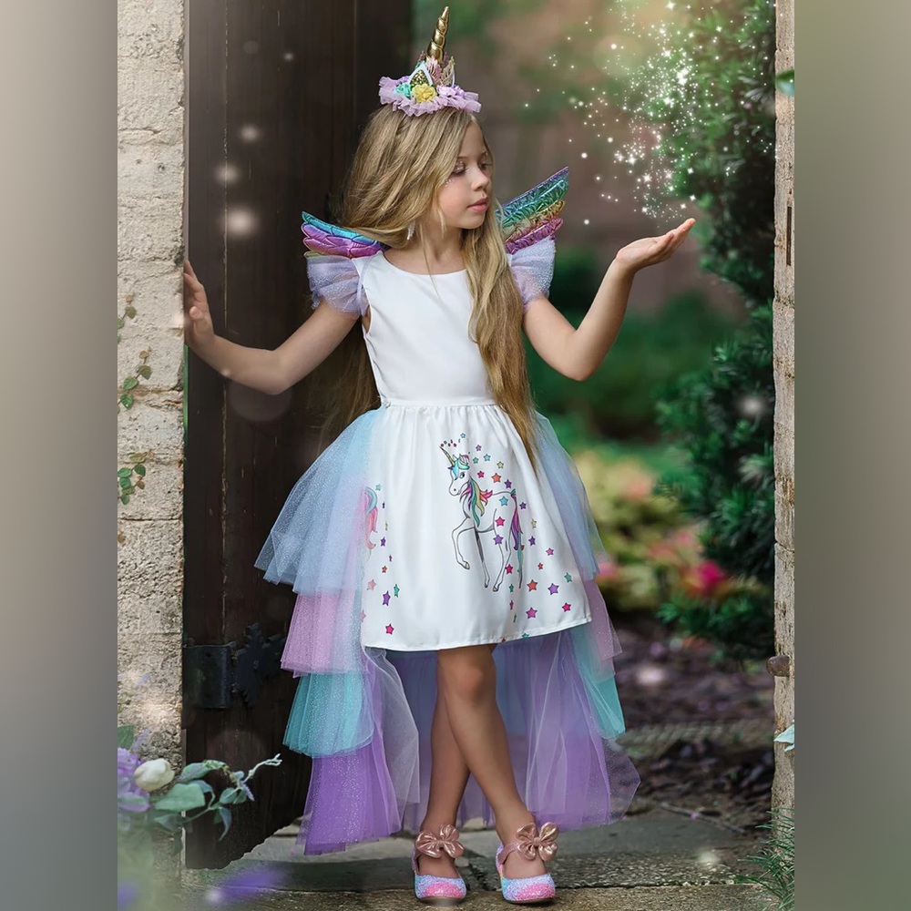 Girls Unicorn Pegasus Deluxe Costume Size 140